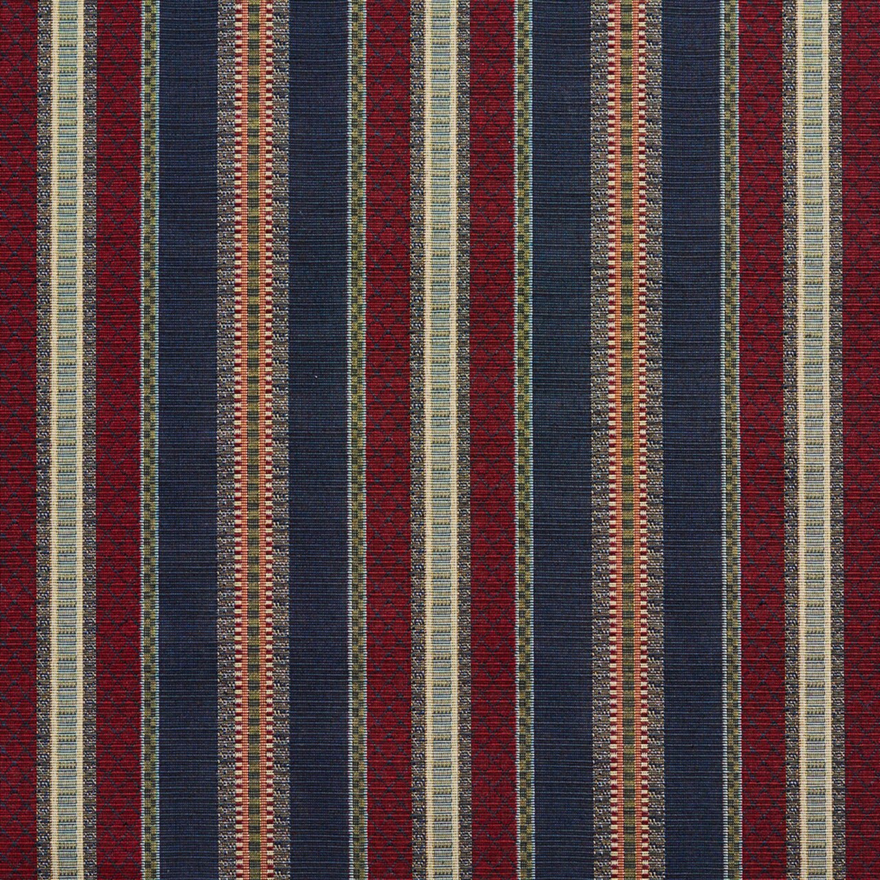 Navy Stripe - Blue,Red & Burgundy Stripe Upholstery Fabric 54 Inches"